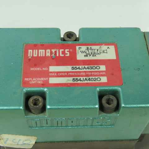 Numatics 554JA43DO Pneumatic Air Pilot Valve W/Manifold 150PSIG 554JA402O