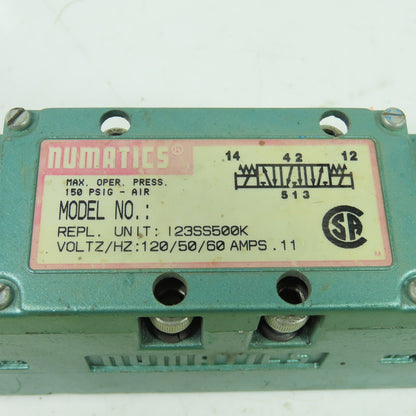 I23SS500K Pneumatic Solenoid Valve 150PSIG 120V 50/60Hz .11A