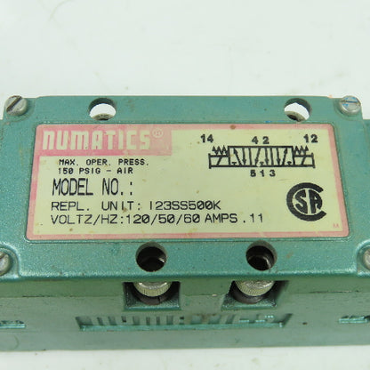 I23SS500K Pneumatic Solenoid Valve 150PSIG 120V 50/60Hz .11A