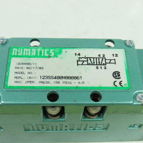 Numatics I23SS400M000061 Pneumatic Solenoid Valve 150PSIG 24VDC 6W