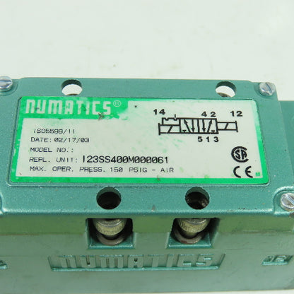 Numatics I23SS400M000061 Pneumatic Solenoid Valve 150PSIG 24VDC 6W