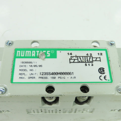 Numatics I23SS400M000061 Pneumatic Solenoid Valve 150PSIG 24VDC 6W