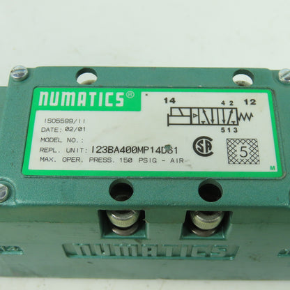 Numatics I23BA400MP14D61 Pneumatic Solenoid Valve 150PSIG 24VDC 4W