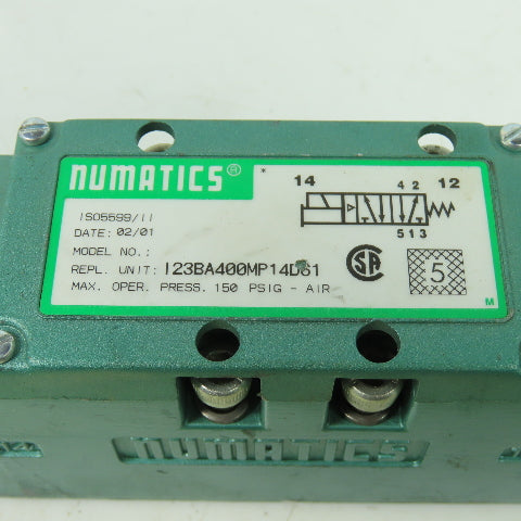 Numatics I23BA400MP14D61 Pneumatic Solenoid Valve 150PSIG 24VDC 4W