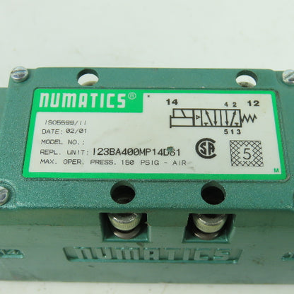 Numatics I23BA400MP14D61 Pneumatic Solenoid Valve 150PSIG 24VDC 4W