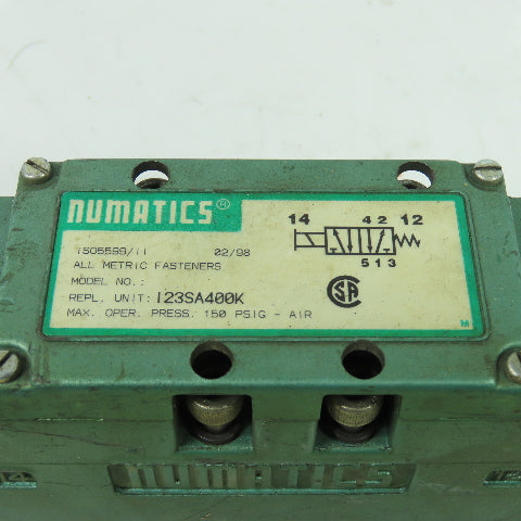 Numatics I23SA400K Pneumatic Solenoid Valve 150PSIG 120V 50/60Hz .11A