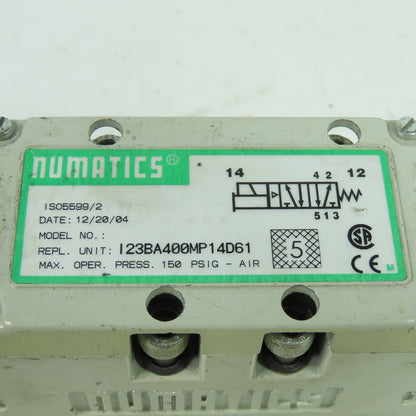 Numatics I23BA400MP14D61 Pneumatic Solenoid Valve 150PSIG 24VDC 4W