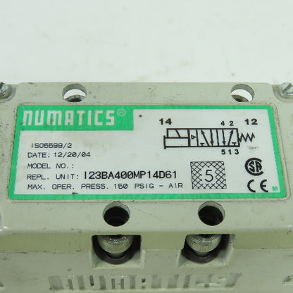 Numatics I23BA400MP14D61 Pneumatic Solenoid Valve 150PSIG 24VDC 4W