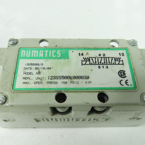 Numatics I23SS500K000030 Pneumatic Solenoid Valve 150PSIG 120V 50/60Hz .11A
