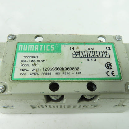 Numatics I23SS500K000030 Pneumatic Solenoid Valve 150PSIG 120V 50/60Hz .11A