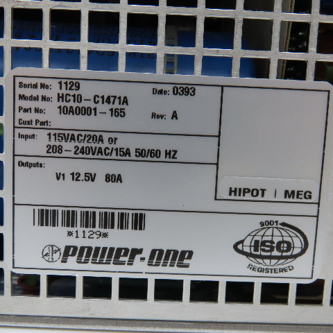 Power One HC10-C1471A 115/208-240VAC Input 12.5VDC Output Power Supply