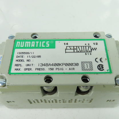 Numatics I34BA400KP00030 Pneumatic Solenoid Valve 150PSIG 120V 50/60Hz .06A
