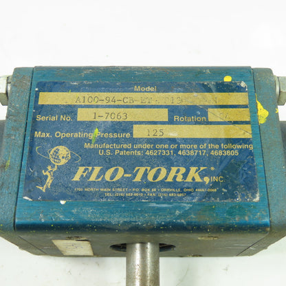 Flo-Tork A100-94-CB-ET-MS13-RKS-N Rotary Actuator 125PSI Rotation 94