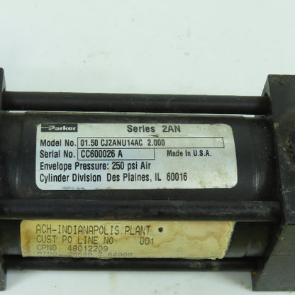 Parker 01.50 CJ2ANU14AC 2.000 Double Acting Air Cylinder 1.5" Bore 2" Stroke