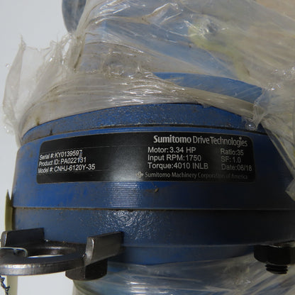 Sumitomo Drive CNHJ-6120Y-35 35:1 Inline Gear Reducer 50RPM Out 3.34Hp PA022131