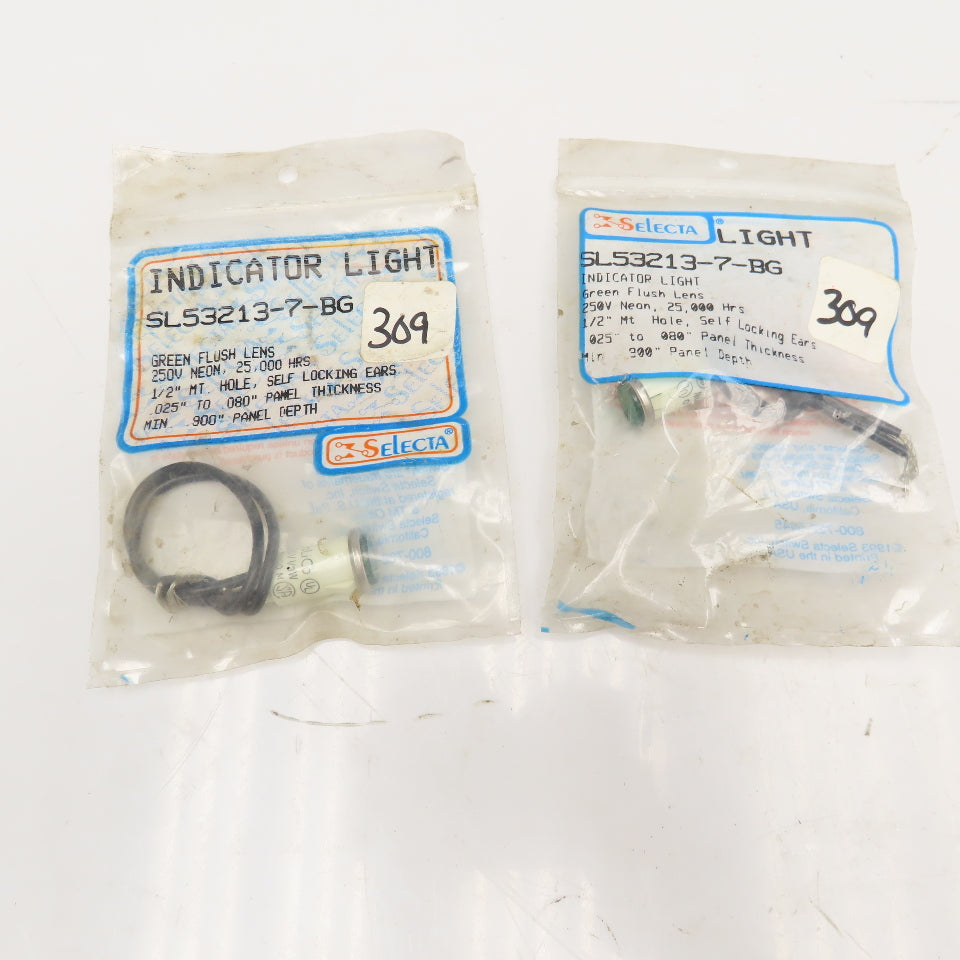 Selecta SL53213-7-BG Green Flush Mount Indicator Light 250V Lot Of 2