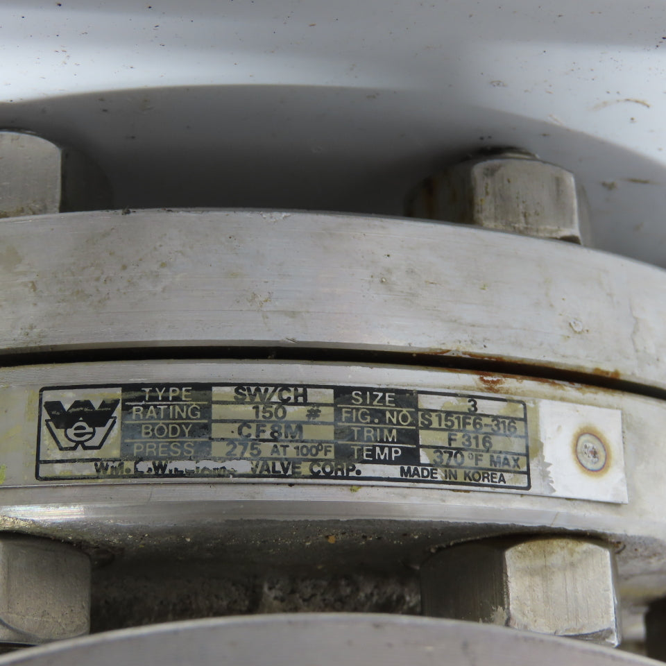 WME Williams Size 3 #150 SW/CH Swing Check Valve CF8M F316