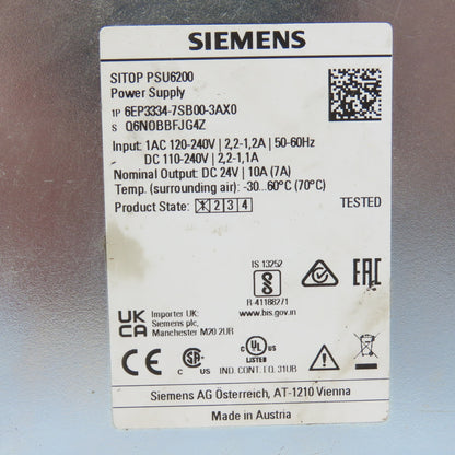 Siemens 6EP3334-7SB00-3AX0 Sitop PSU6200 24V DC 10A Power Supply 120-240V AC/DC