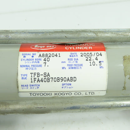 Toyo-Oki TFB-SA 1FA40B70B90ABD Double Acting Hydraulic Cylinder 85mm Stroke
