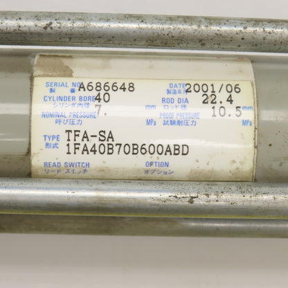 Toyooki TFA-SA 1FA40B70B600ABD Double Acting Air Cylinder 40mm Bore 600mm Stroke