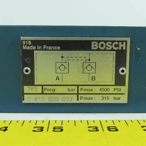 Bosch 0 811 020 027 0811020027 Hydraulic Check Valve Block 4500PSI