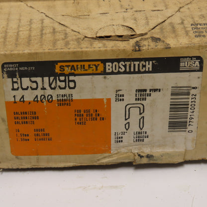 Stanley Bostitch BCS1096 16 Gauge Galvanized 1" Crown 21/32"Length Box Of 14,400