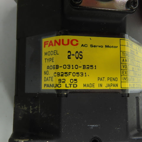 Fanuc 2-0S 3Ph 90V AC Servo Motor 2.2A 8-Pole 3000RPM 1.0 Nm W/Encoder (NEW)