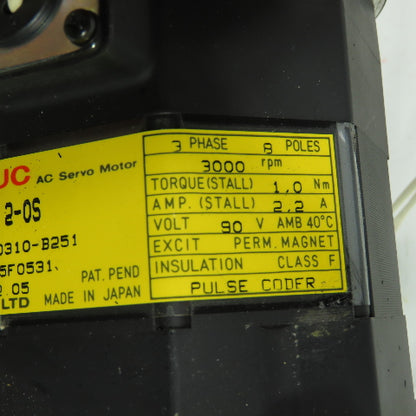 Fanuc 2-0S 3Ph 90V AC Servo Motor 2.2A 8-Pole 3000RPM 1.0 Nm W/Encoder (NEW)