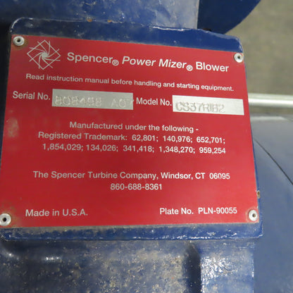 Spencer CS37R1B2 60HP Power Mizer Multistage Centrifugal Blower 460V 3PH 515 CFM