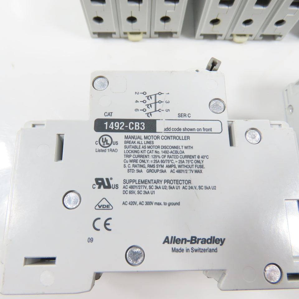 Allen Bradley 1492-CB3 Ser C 3-Pole Circuit Breakers 7A, 3A, 10A Lot Of 7