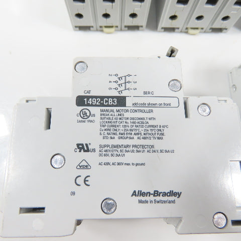 Allen Bradley 1492-CB3 Ser C 3-Pole Circuit Breakers 7A, 3A, 10A Lot Of 7