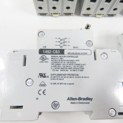Allen Bradley 1492-CB3 Ser C 3-Pole Circuit Breakers 7A, 3A, 10A Lot Of 7