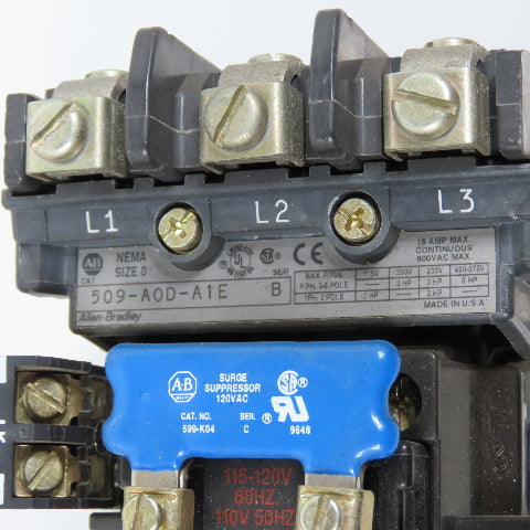 Allen Bradley 509-AOD-A1E Size 0 Motor Starter 120V Coil 5HP 592-A1EA 1.6-5.0A