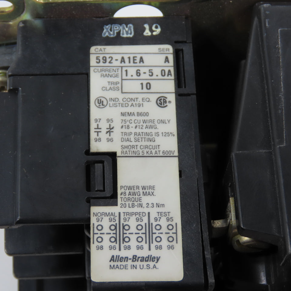 Allen Bradley 509-AOD-A1E Size 0 Motor Starter 120V Coil 5HP 592-A1EA 1.6-5.0A