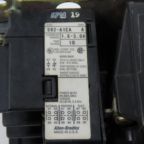 Allen Bradley 509-AOD-A1E Size 0 Motor Starter 120V Coil 5HP 592-A1EA 1.6-5.0A