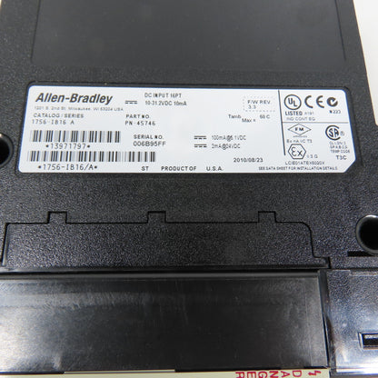 Allen Bradley 1756-IB16 Ser A 16 Point DC Input 10-31.2VDC F/W Rev 3.3