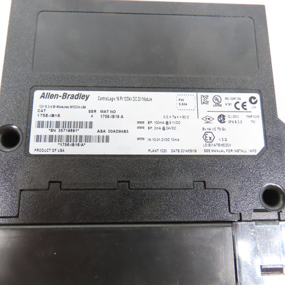 Allen Bradley 1756-IB16 Ser A 16 Point DC Input 10-31.2VDC F/W Rev 3.004
