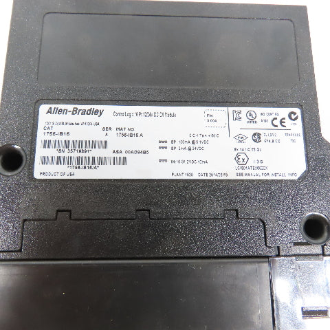Allen Bradley 1756-IB16 Ser A 16 Point DC Input 10-31.2VDC F/W Rev 3.004
