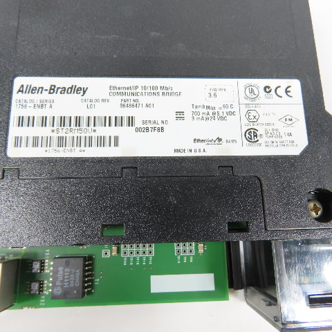 Allen Bradley 1756-ENBT Ethernet/IP Communications Bridge F/W Rev 3.6 NO COVER