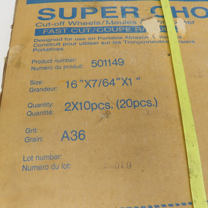 Jet 501149 Super Chop 16" x 7/64" x 1" Abrasive Cut Off Wheel A36 Lot Of 20