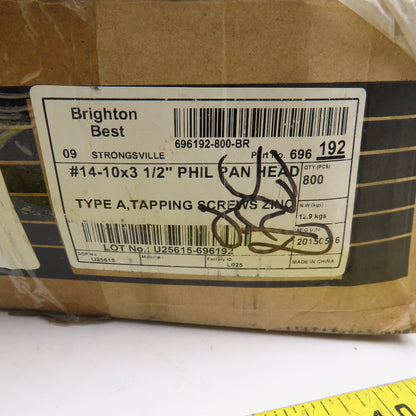 Brighton Best #14-10x3-1/2" Phillips Pan Head Steel Self Tapping Screws Zinc 25#
