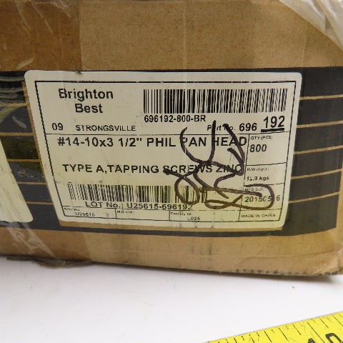 Brighton Best #14-10x3-1/2" Phillips Pan Head Steel Self Tapping Screws Zinc 25#