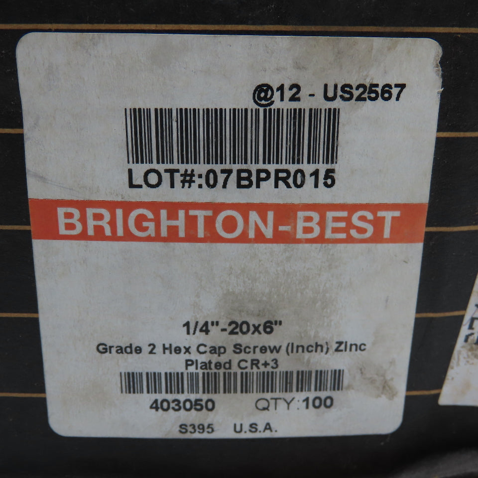 Brighton Best 1/4-20 x 6" Grade 2 Hex Cap Screw Zinc Lot Of 64