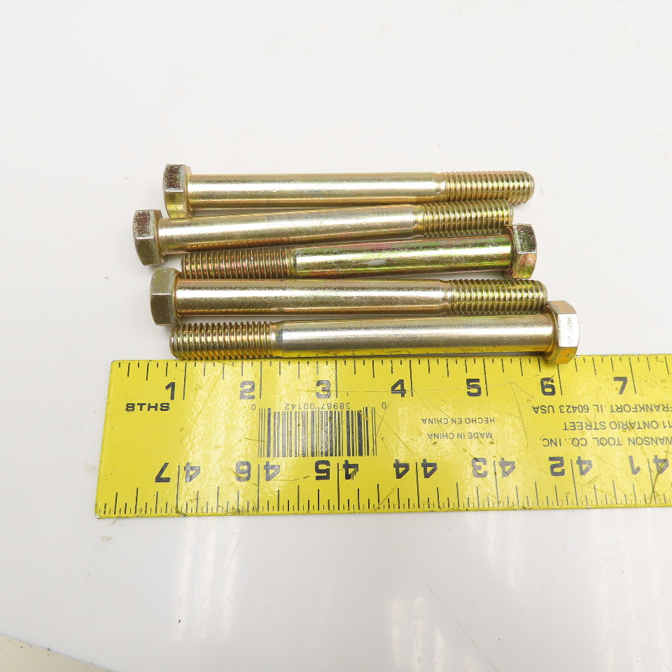 1/2-13 x 5" Hex Cap Screw Grade 8 Yellow Zinc Lot Of 5