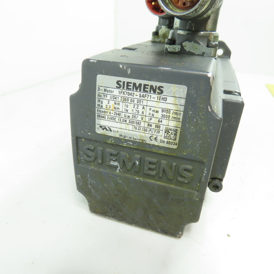 Siemens 1FK7042-5AF71-1EH3 3-Ph Servo Motor 267V W/ 24VDC Brake