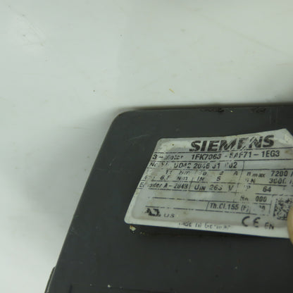 Siemens 1FK7063-5AF71-1EG3 3-Ph Servo Motor 263V 3000/7200 RPM W/ Encoder
