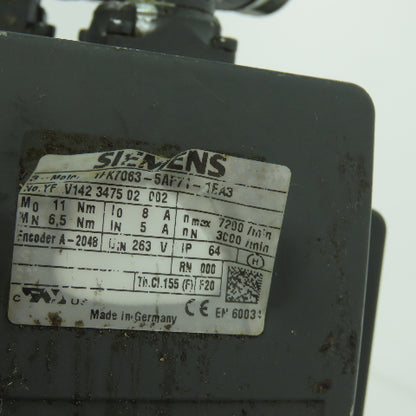 Siemens 1FK7063-5AF71-1EA3 3-Ph Servo Motor 263V 3000/7200 RPM W/ Encoder