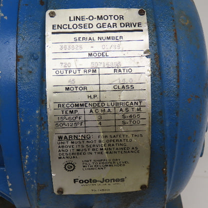 Foote Jones 720-5D71688S 14:1 Ratio 230/460V 3Ph 1-1/2Hp Gear Motor W/ Brake