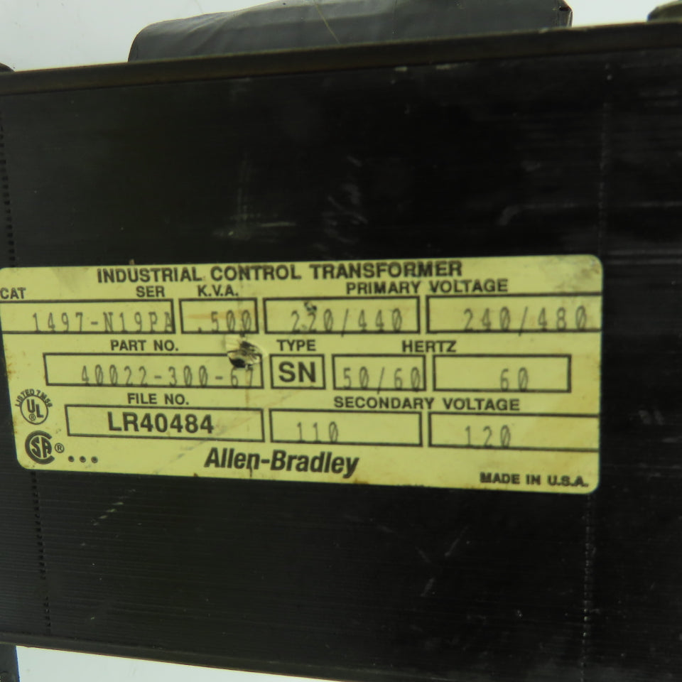 Allen Bradley 1497-N19PA Transformer 220-240/440-480V Pri 110-120V Sec