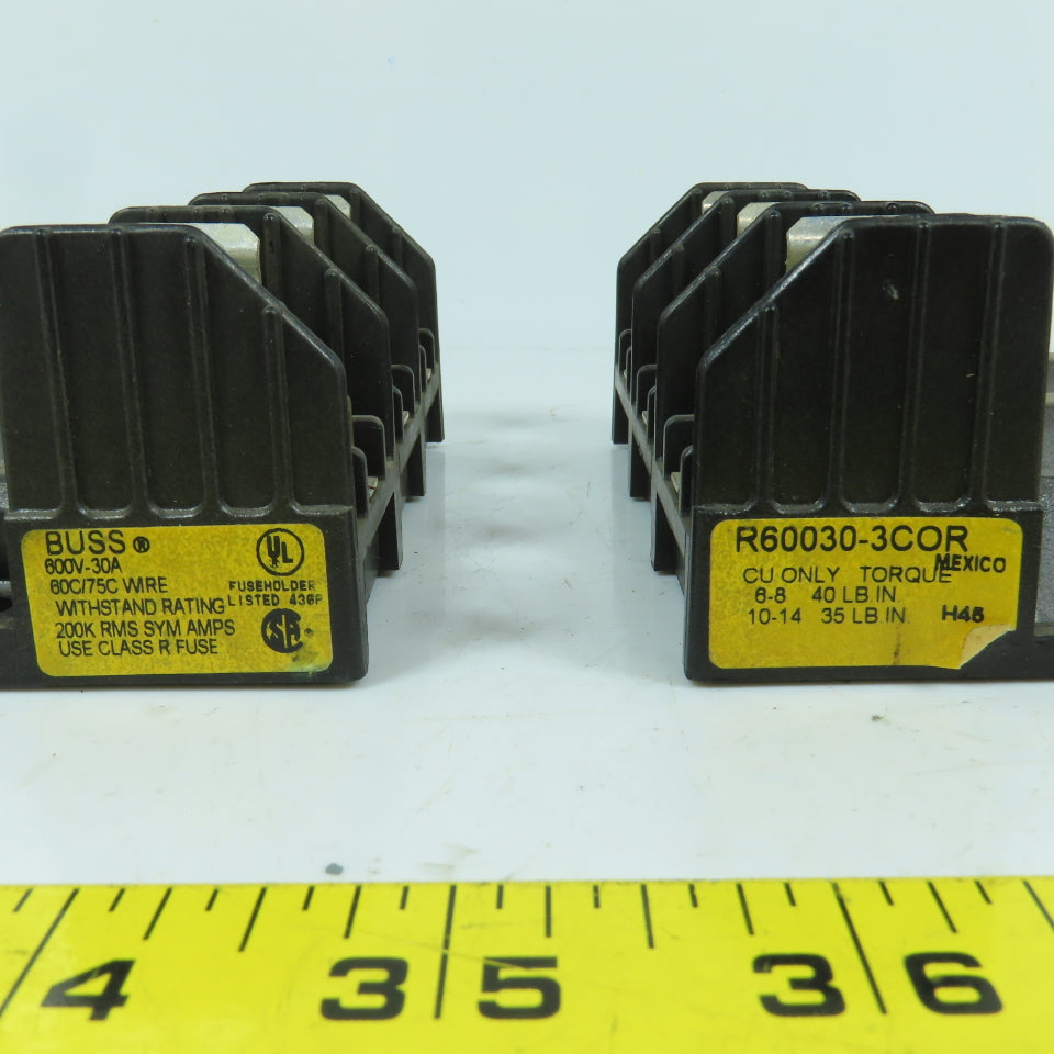 Buss R60030-3COR 3-Pole 30A 600V Fuse Holder Lot Of 2